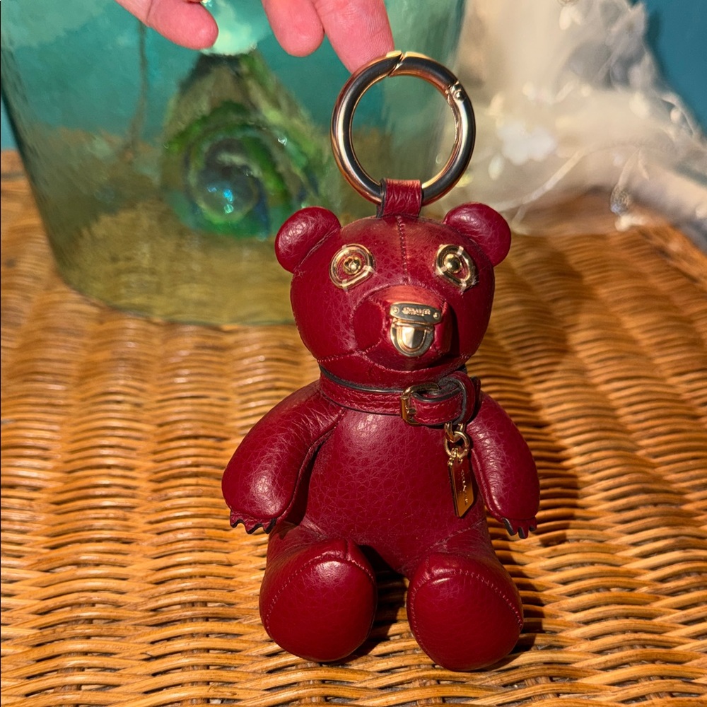 Coach Bear Bag Charm Red Pebble Leather NWOT
